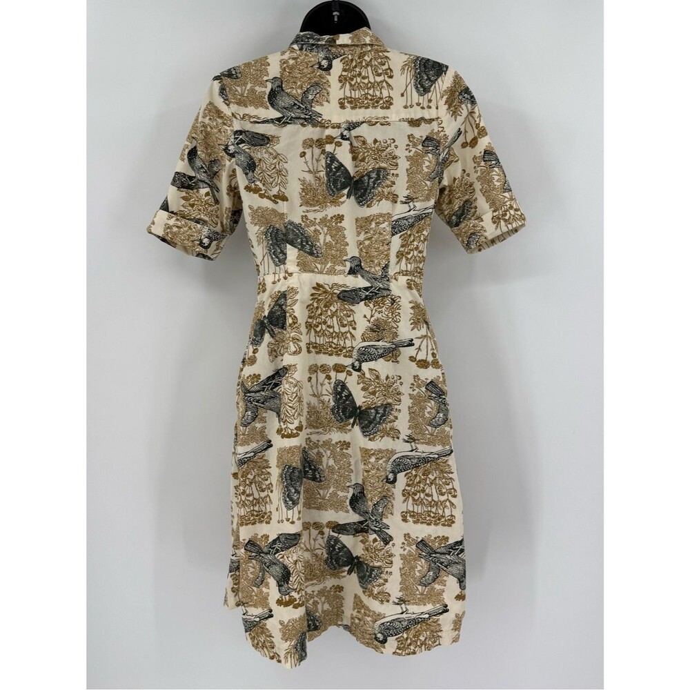Anthropologie Girls from Savoy Alary Corduroy Shirt Dress | Cream Bird Print | 2 - Picture 2 of 8
